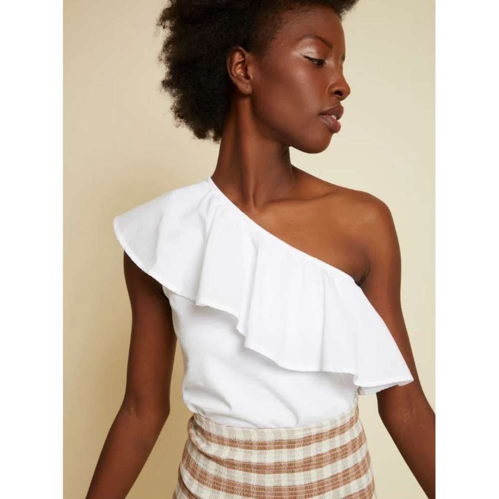 Nation LTD Noella Ruffle One Shoulder Top‎ White Women's Medium Cotton
